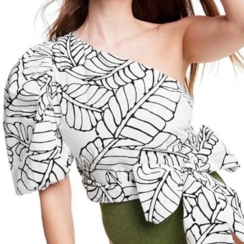 NWT Fe Noel x Target Black & White Sketch Palm Leaf One Shoulder Wrap Tie Top 16
